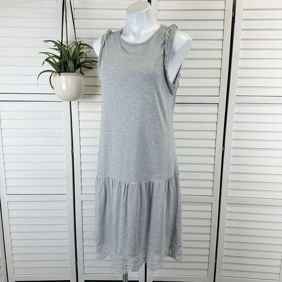 Sundance Soft Strand Sleeveless Ruffle Tank Dress Heather‎ Gray Lace Trim Size L - Picture 1 of 9